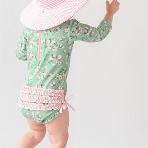 Ruffle Butts Floral One Piece with Pink Hat